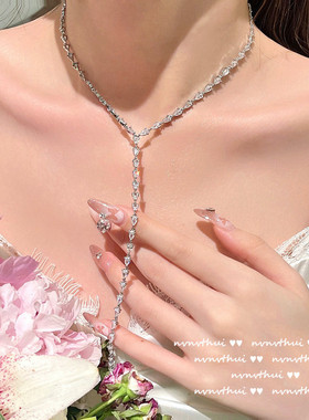 波光粼粼水滴石项链 设计师LULU 镀18K金锆石闪钻Y字项链 胸链