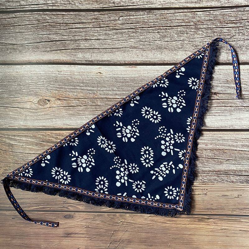 新款民族风碎花头巾江南蓝印花布农家乐采茶女头饰东北大花广场舞