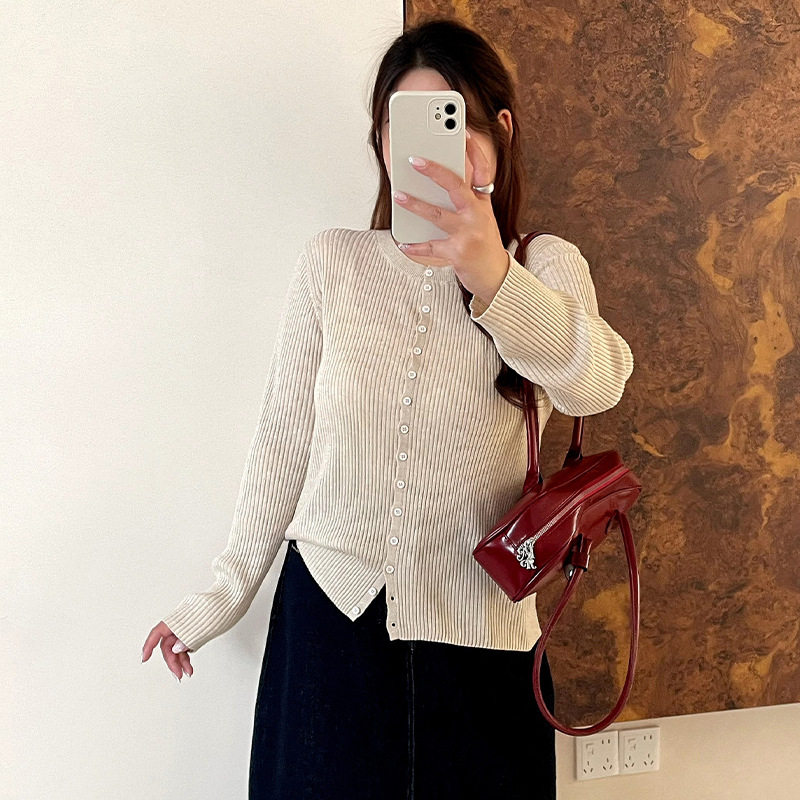 乃粒25063大码女装纯色简约针织开衫2026秋款胖mm显瘦上衣女外套