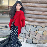 女童2025年春秋新款不规则拼块年货毛衣波点毛线裤子女大童新春潮，童装毛衣，祺儿童装