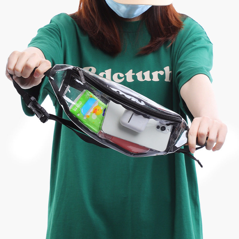 夏季新款pvc透明腰包潮流胸前斜挎包时尚女款沙滩防水果冻单肩包