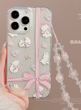 glitter Cartoon Bow Rabbit clear soft case 适用 iphone 11 12 13 14 15 16 plus 17 pro max