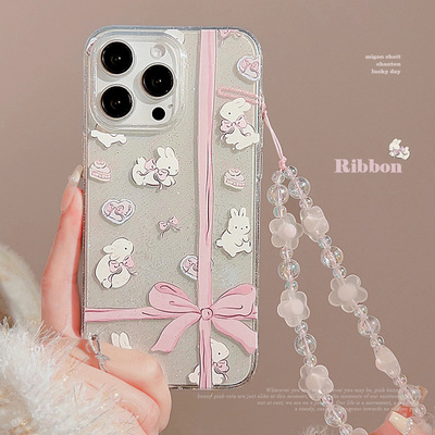 glitter Cartoon Bow Rabbit clear soft case 适用 iphone 11 12 13 14 15 16 plus 17 pro max