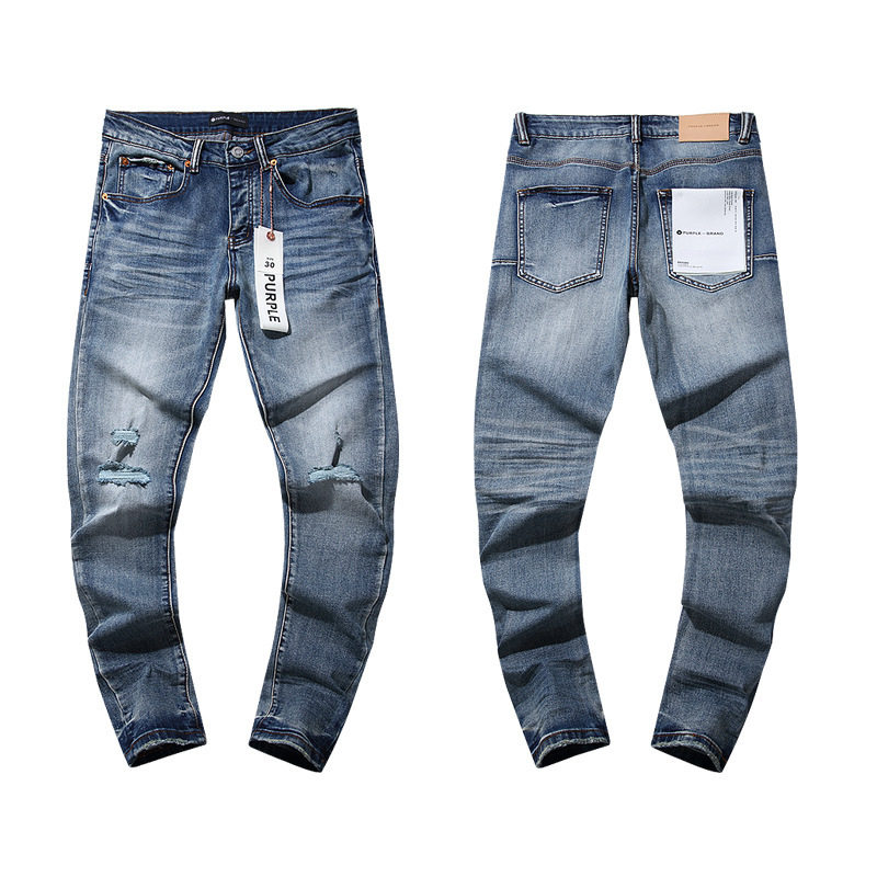 Purple Jeans Cross-Border Export Factory Direct Sales in Stock American High Street Style Black Blue Ripped Jeans Wholes foto 4
