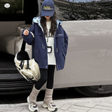女童加厚冲锋衣外套2025年冬季新款中大童工装风派克服保暖户外服，童装外套，祺儿童装