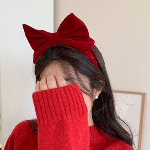 韩版红色丝绒大号公主风蝴蝶结发箍 甜美可爱百搭头箍时尚发饰女