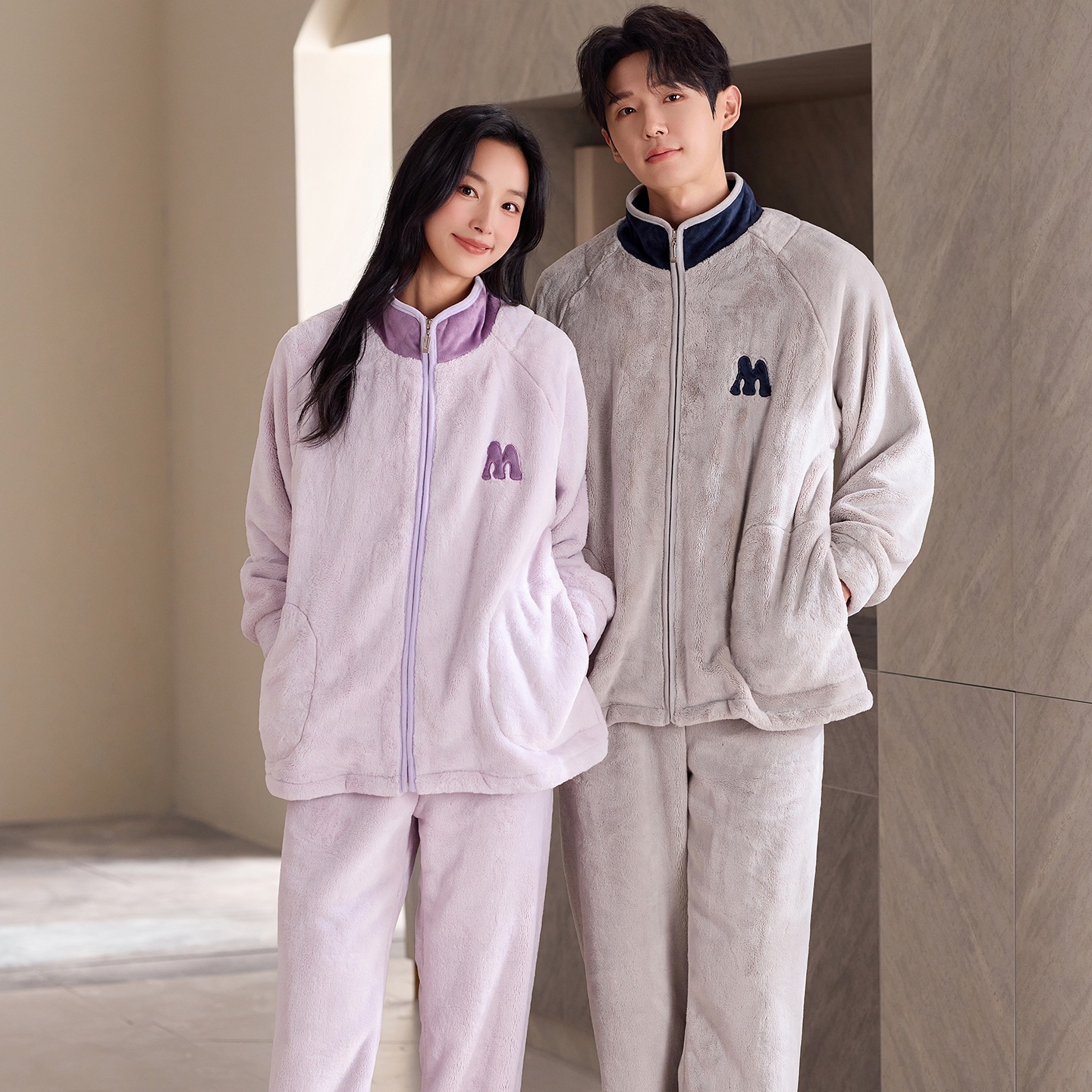 2025新款秋冬情侣装300克喜肤绒保暖加绒加厚长袖长裤外穿家居服