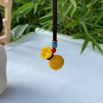 淄博博山琉璃制品鸡油黄福袋钱袋吊坠项链工艺品饰品玻璃葫芦
