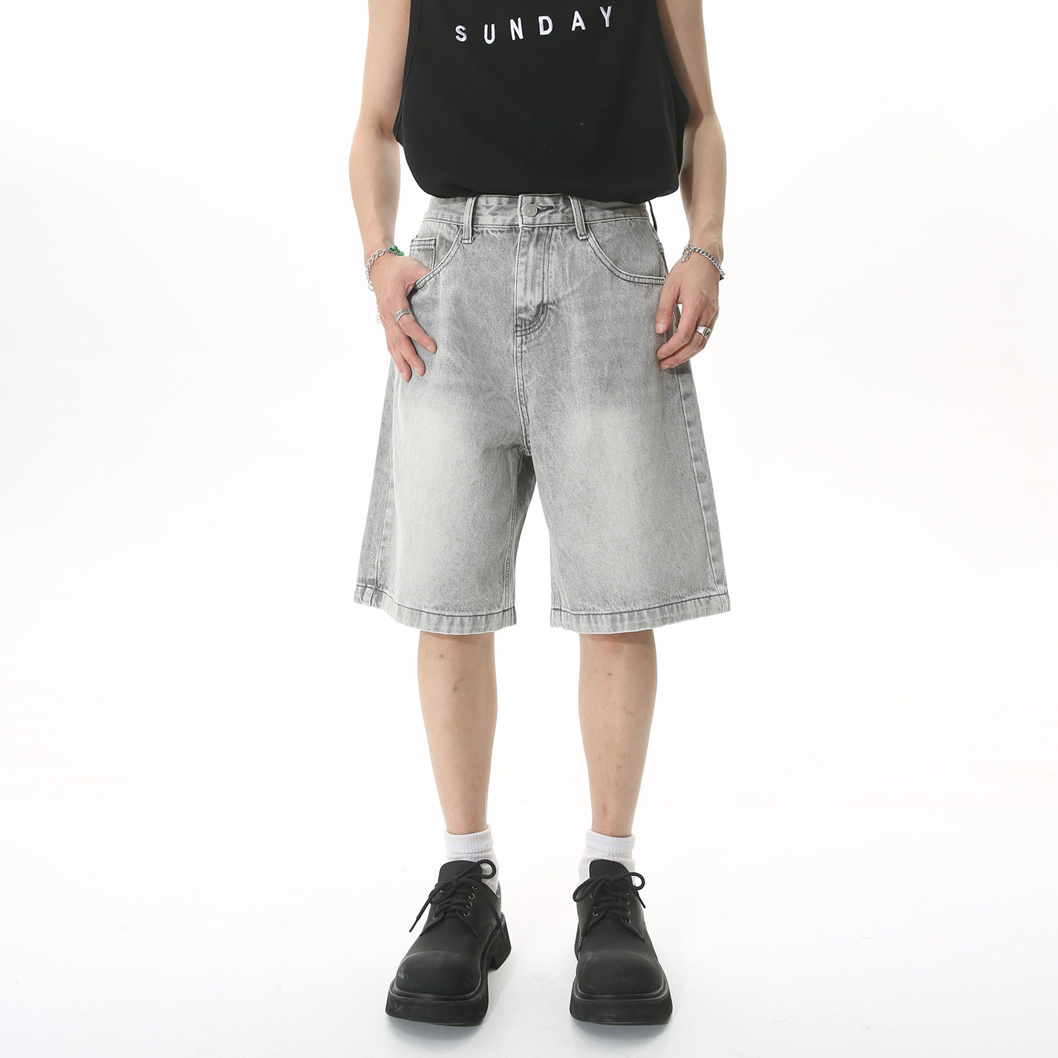 Mtlclothes Men's Clothing | Distressed Washed Denim Shorts for
