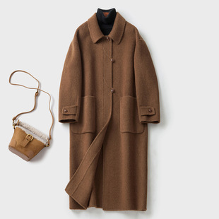 冬高级感双面羊绒大衣女气质简约韩版宽松大码轻奢炭黑单排扣外套