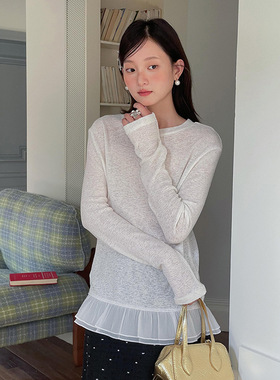 【秋日樱子内搭2色】歌铭法式下摆蕾丝花边T恤女长袖打底衫N723B