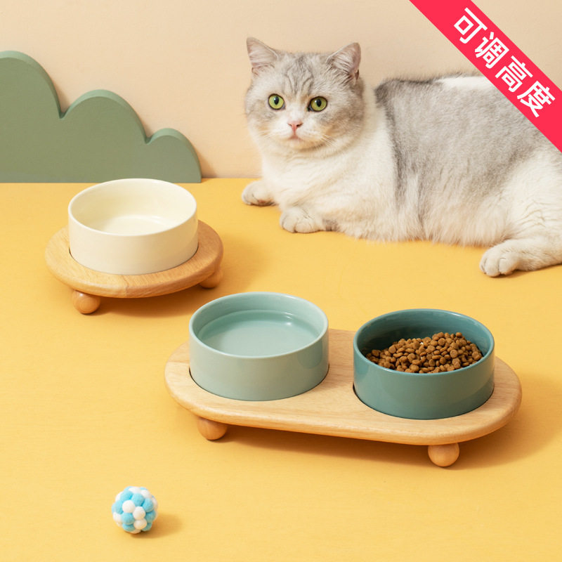 陶瓷猫碗狗狗食盆猫咪粮碗狗盆狗碗饮水碗双碗保护颈椎宠物碗用品