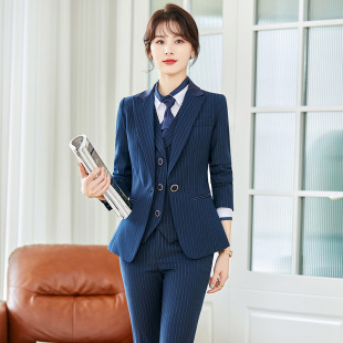 气质小西服正装 时尚 商务工作服套裙五件套 女新款 高端条纹职业套装