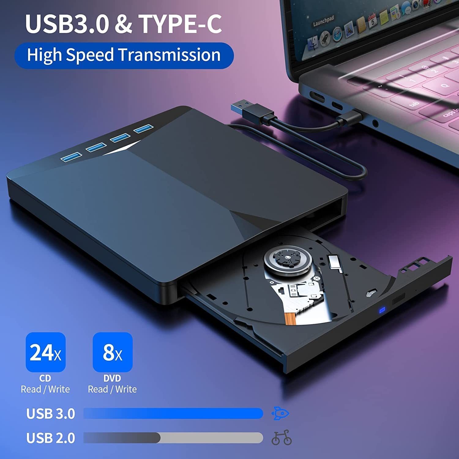 USB3.0 type-c多功能蓝光刻录机 CD/ DVD-RW七合一刻录外置光驱