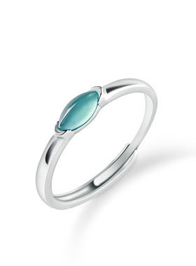 天然A货翡翠蓝水马眼戒指冰种玉石S925银镶时尚指环女戒可调节