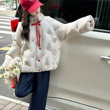 女童2025年冬季新款小清新冰淇淋刺绣棉衣女大童加绒保暖可爱棉服，童装棉衣，祺儿童装