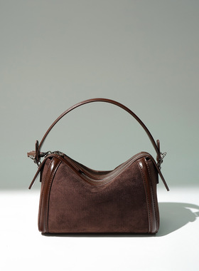 新款复古设计牛皮波士顿包2025简约质感牛皮肩斜挎包小众设计感