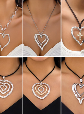 欧美跨境饰品 简约可调节绒布蜡线necklace 夸张甜酷大爱心项圈女