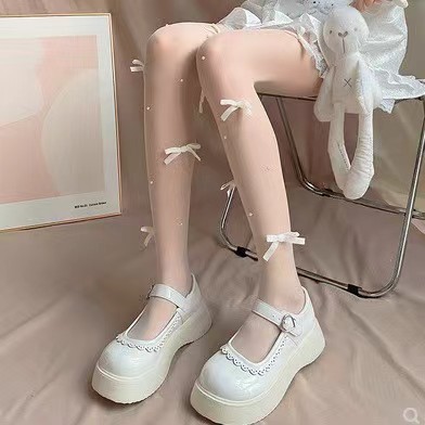 日系jk蝴蝶结珍珠白色丝袜洛丽塔腿塑形超薄防勾丝lolita连裤袜子