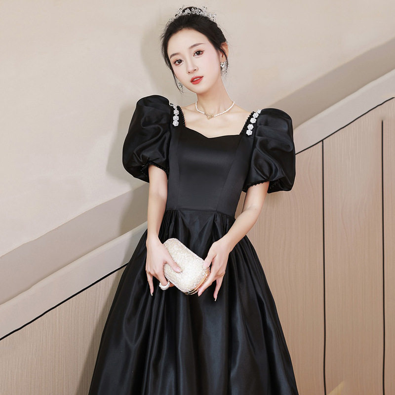 黑色晚礼服裙女2025演出服长袖合唱团气质艺考连衣裙主持人晚礼服