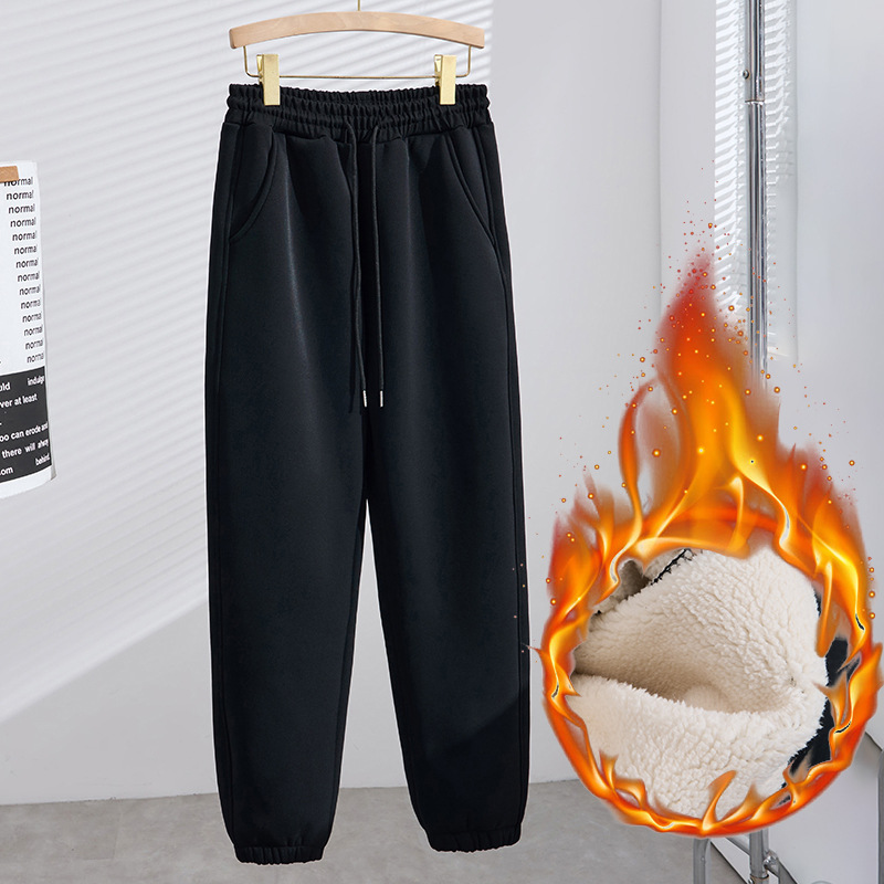 300斤特大码女装秋冬新款胖MM羊羔绒休闲250韩加绒显瘦收脚运动裤