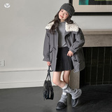 2025冬季新款女大童中长款复古羊羔毛翻领棉服保暖工装派克服棉袄，童装外套，祺儿童装