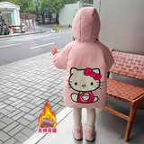 女小童中长款棉服冬季女连帽加厚保暖冬装小女孩卡通棉衣外套P108，童装棉衣，祺妙童装