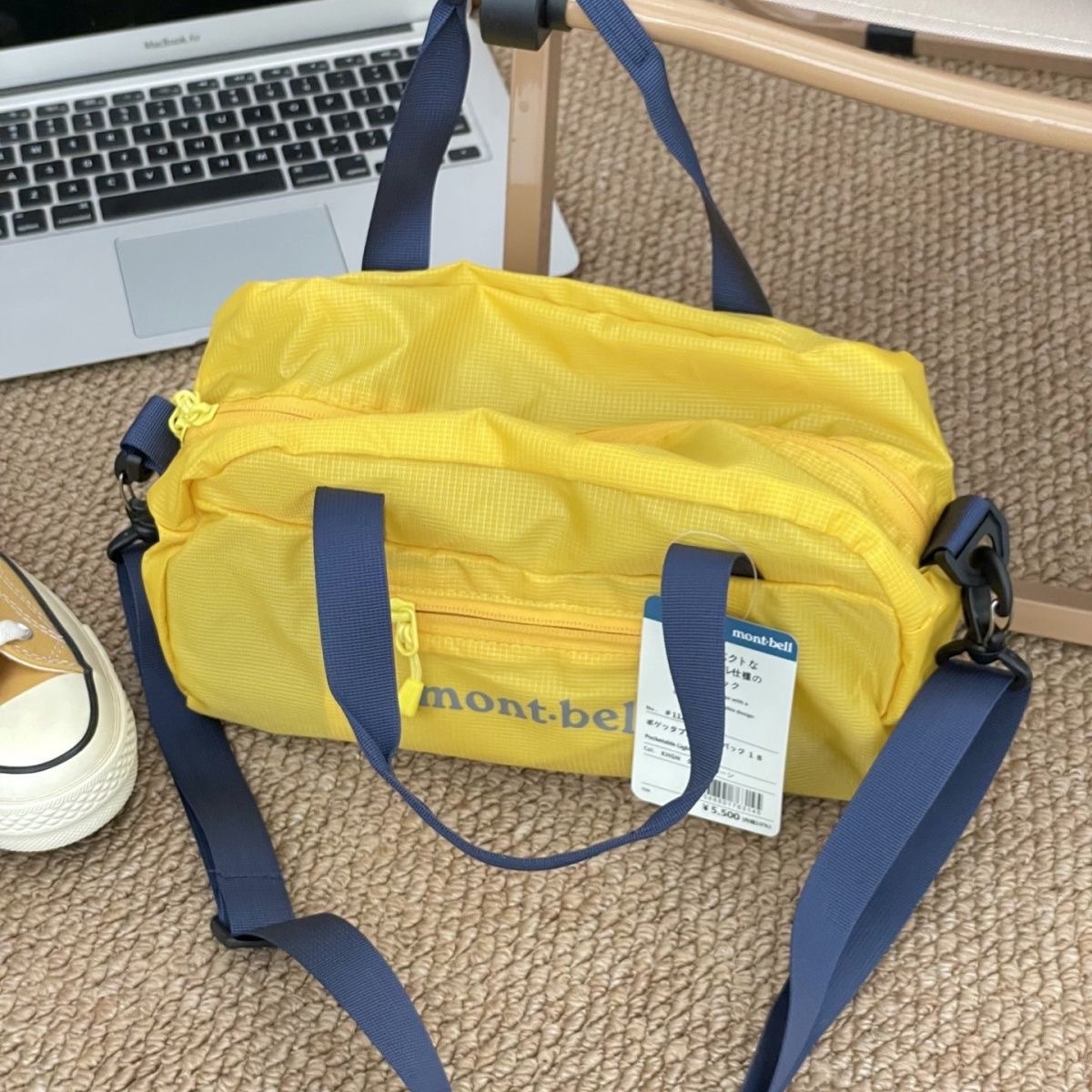 日系潮牌montbeL尼龙运动斜挎包5L大容量户外轻便单肩包保龄球包