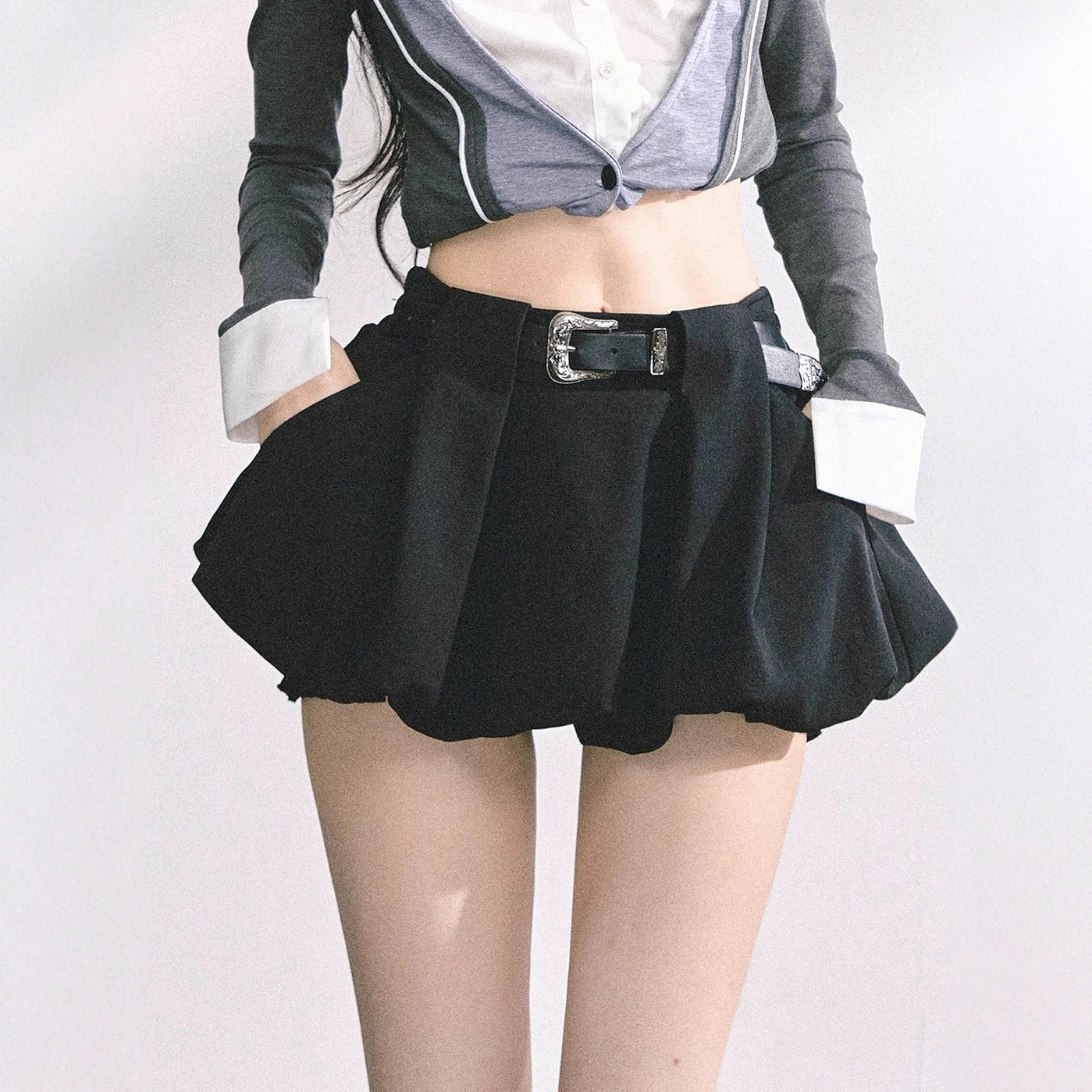 "女团报道"%又a又飒美式辣妹半身裙女花苞裙短裙