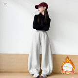 女童加绒卫裤秋冬2025年新款中大童脚口抽绳弯刀裤休闲阔腿裤长裤，童装裤子，祺儿童装