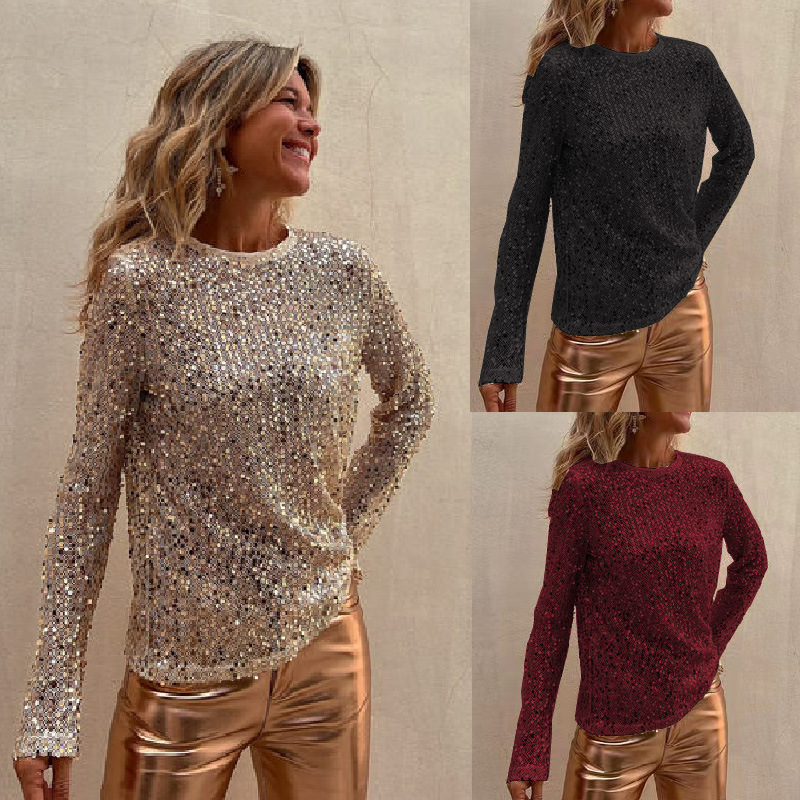 Nightclub sequin mesh long sleeved round neck top 长袖上衣