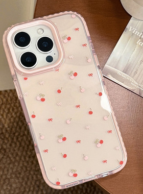 Sweet pink cherry clear soft case适用iphone 11 12 13 14 15 16 17 pro max