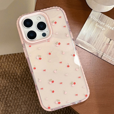 Sweet pink cherry clear soft case适用iphone 11 12 13 14 15 16 17 pro max