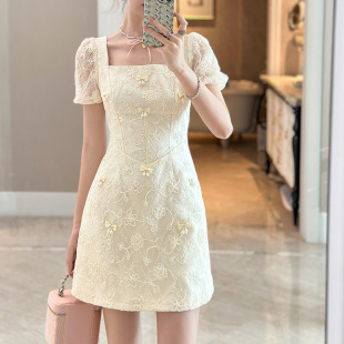 女装 新款 小个子平时可穿方领连衣裙9082 订婚小礼服2025夏季 法式