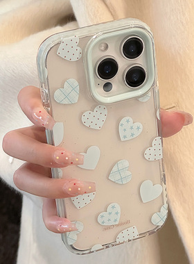 Blue heart love transparent clear case适用iphone 11 12 13 14 15 16 17 pro max
