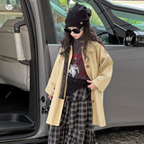 女童风衣外套2025年秋季新款中大童韩系中长款夹克衫秋装长袖上衣，童装风衣，祺儿童装