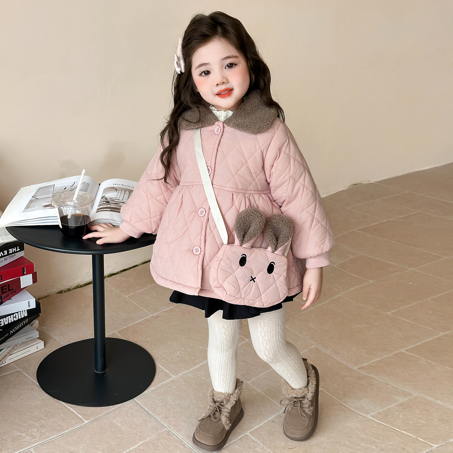 女童加绒外套秋冬2025新款洋气时髦夹棉棉服冬装儿童加厚棉衣P83，童装棉衣，祺妙童装