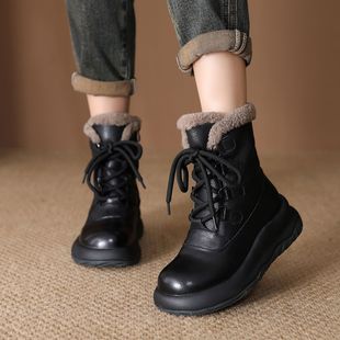 头层牛皮女雪地靴2025冬款新款保暖羊羔毛百搭防滑不累脚马丁靴
