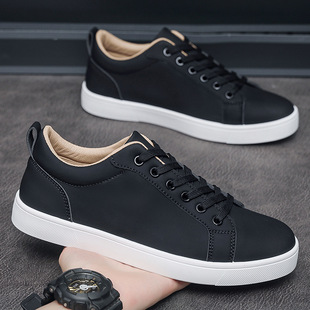 男装青少年简约休闲黑面白底运动板鞋秋季防水防滑防油耐脏干活鞋
