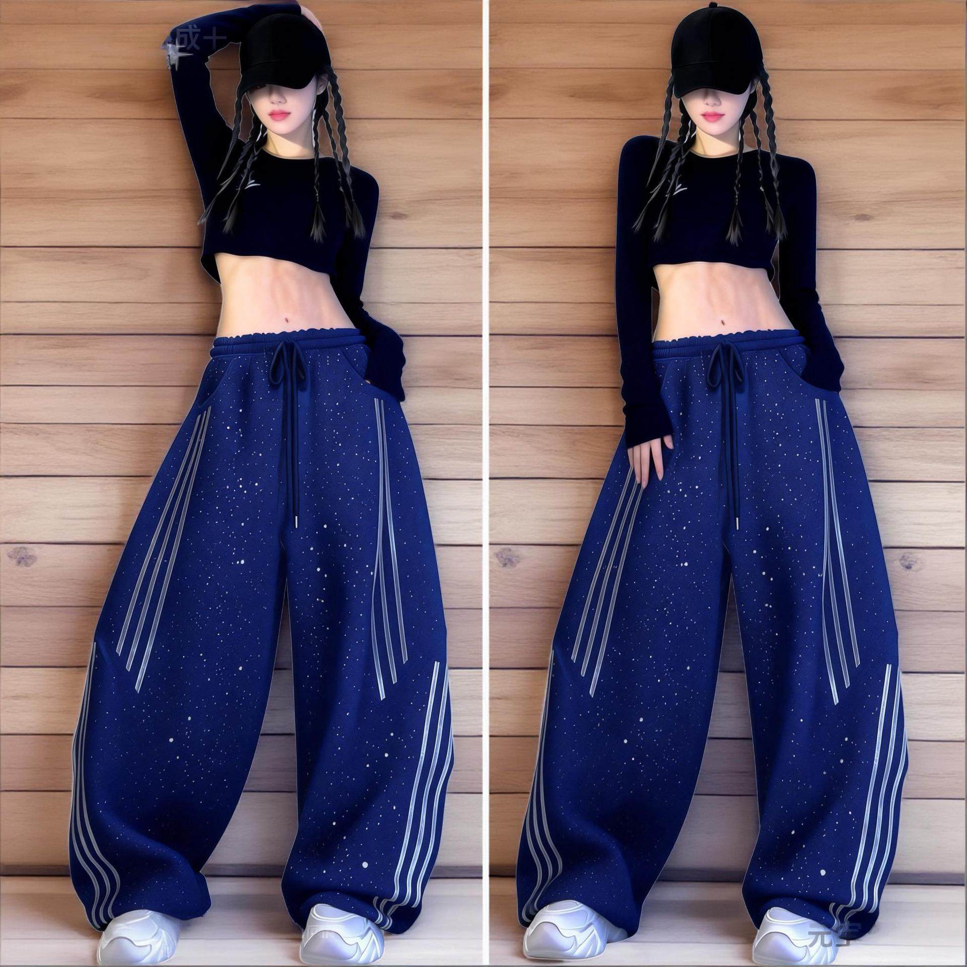 弯刀裤女阔腿长裤子曳舞休闲裤闪钻条纹烫钻垂感爵士舞运动广场舞,运动服/休闲服装,运动牛仔裤,淘宝优惠券,粉丝福利购,淘宝优惠卷