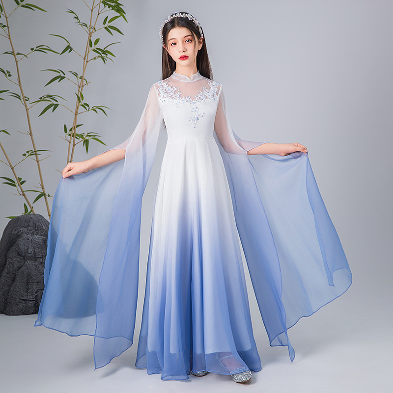 女童古筝演出服艺考小主持人气质礼服儿童中国风演奏古典舞表演服