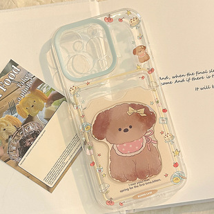 3D cartoon cute dog card holder clear case适用iphone 11 12 13 14 15 16 17 pro max XR XS MAX 7 8 PLUS
