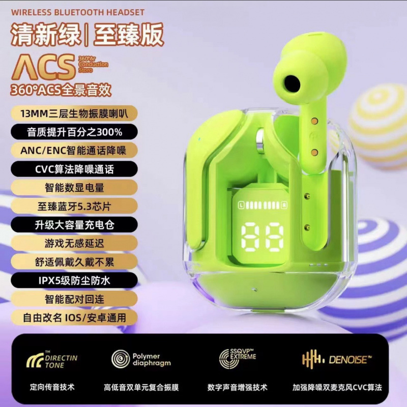 新款透明数显XT16 蓝牙耳机无线双边立体声入耳式 超长续航颜值