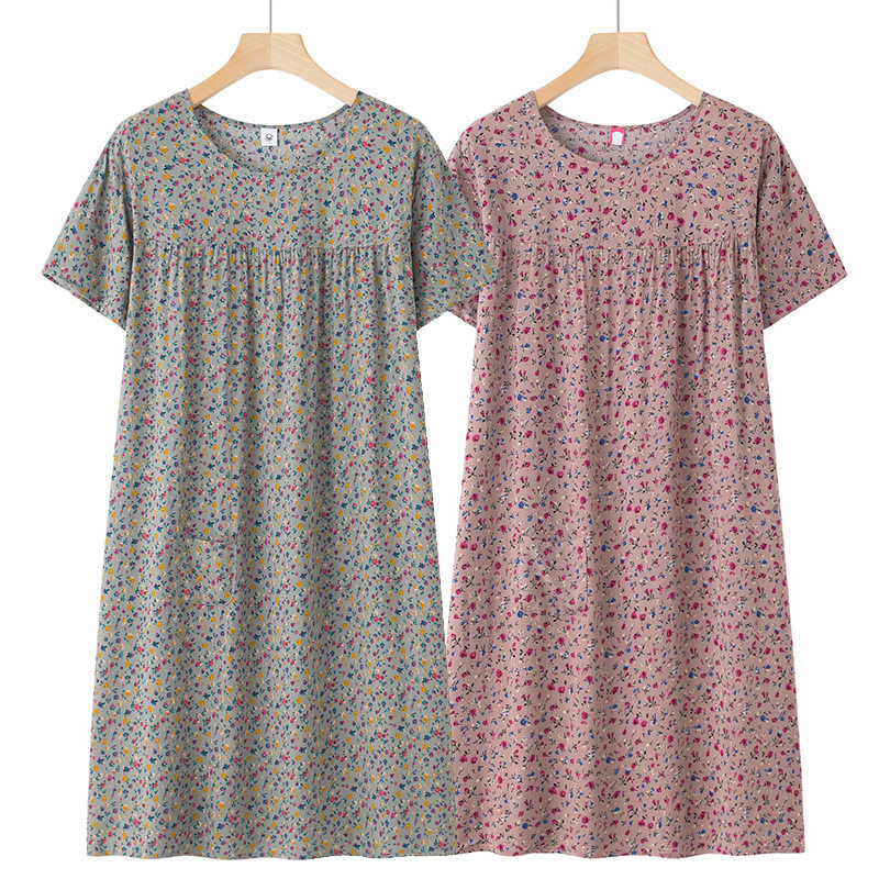 中老年人棉绸短袖睡裙女新款睡衣夏薄款妈妈宽松家居服连衣裙夏季