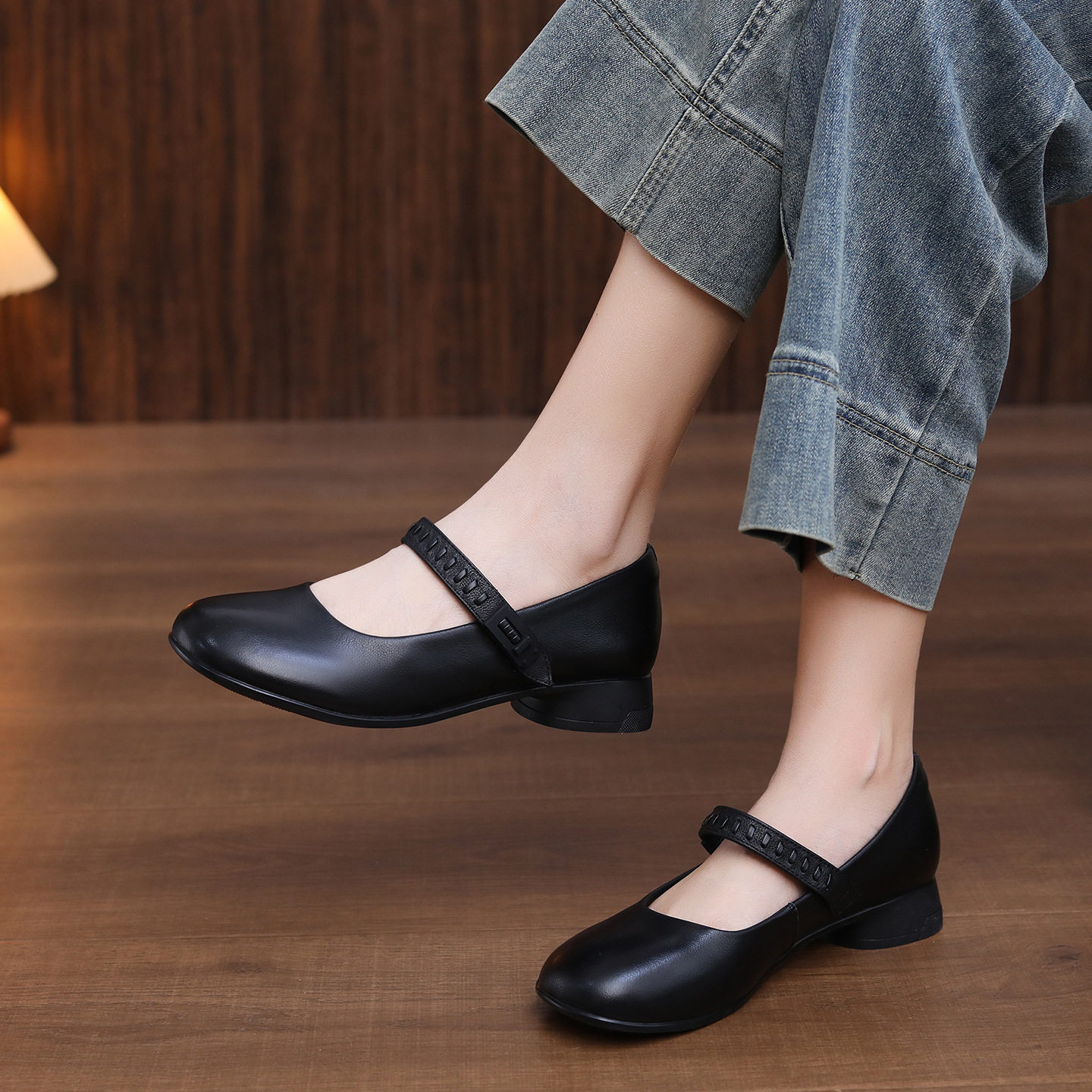 头层牛皮一字带单鞋女2026春季新款真皮浅口复古百搭舒适玛丽珍鞋,女鞋,时尚休闲鞋,淘宝优惠券,粉丝福利购,淘宝优惠卷