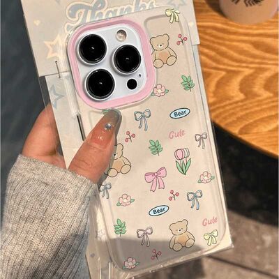 Full Screen Bear Cute Clear Space Case 适用 iPhone 17 Pro Max 16 15 Pro 14 13 12 Soft Cover