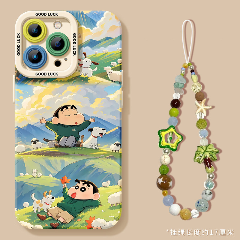 蜡笔小新苹果16promax手机壳iPhone15pro软壳16pm卡通15p硅胶14plus高级13保护12mini套11可爱防摔带挂链