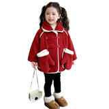 女童呢子外套秋冬款2025新款冬季儿童拜年服女红色加绒呢大衣，童装外套，祺妙童装