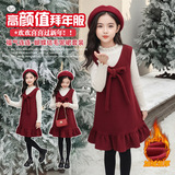 女童蝴蝶结年服裙套装2025冬季新款中大童荷叶边背心裙两件套时髦，童装休闲套装，祺儿童装