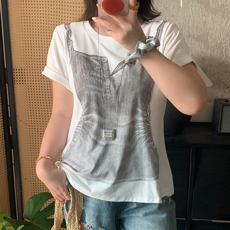 2026年新款胖妹妹大码女装韩版气质设计感圆领印花T恤上衣春款潮